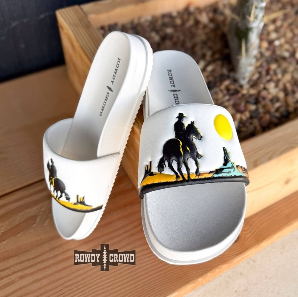 NWT White Slide Sandals with Western Design